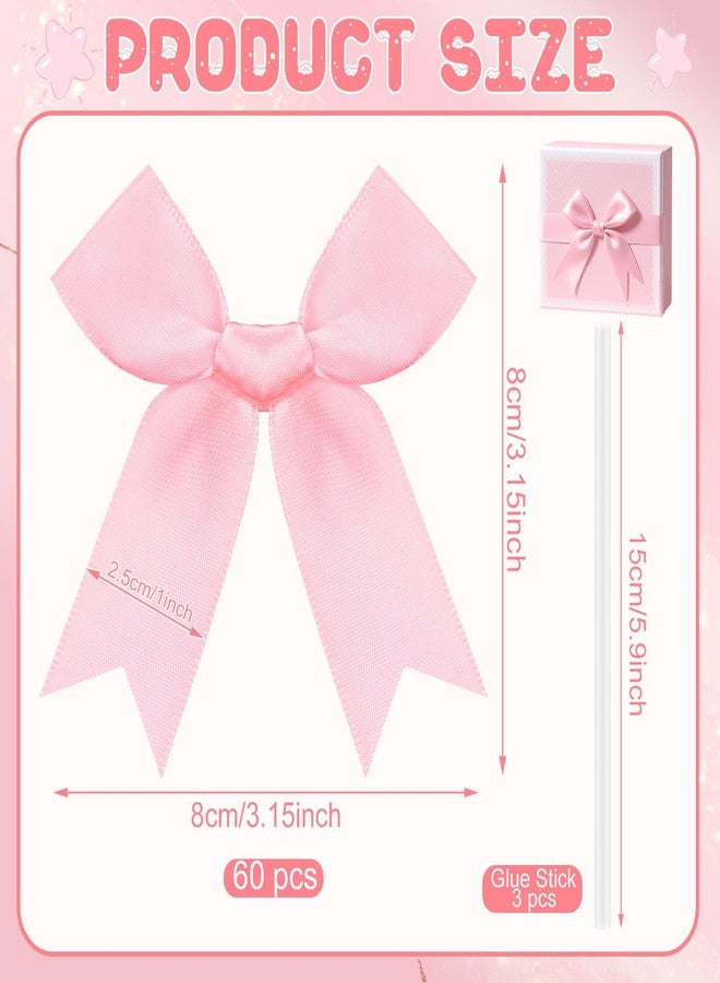ProSuites 60 Pcs Pink Bows 3.3 Inch Pink Satin Ribbon Bows for Gift Wrapping, Party Decorations, Wedding Decor, Christmas, Crafts, Sewing - Image 2